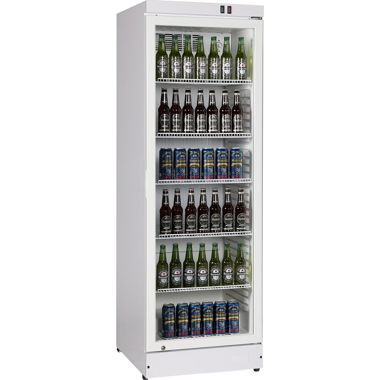 Commercial Upright Beverage Bottle Cooler 360 Litres Single Hinged Glass Door White 600x620x1860mm | Ssh50