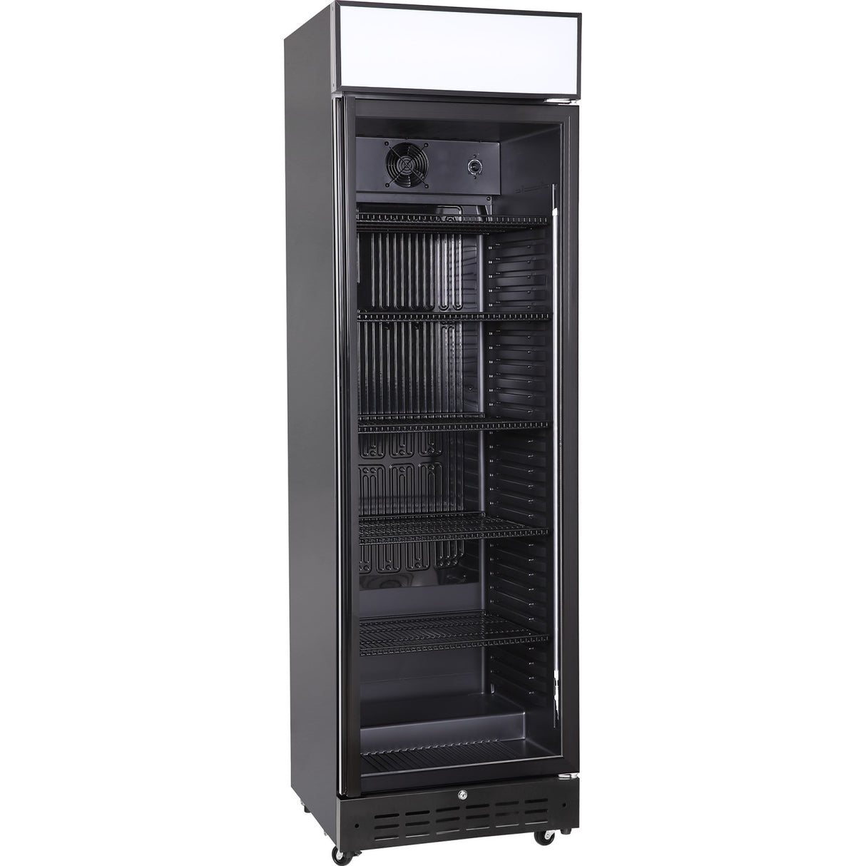 Commercial Upright Beverage Bottle Cooler 360 Litres Single Hinged Glass Door Black 600x620x2005mm | Ssh52