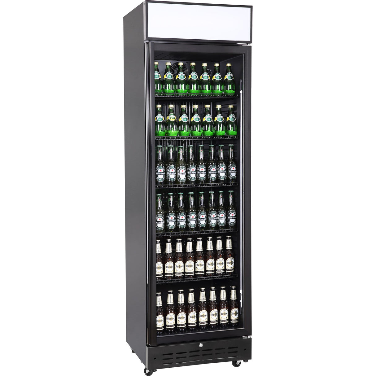 Commercial Upright Beverage Bottle Cooler 360 Litres Single Hinged Glass Door Black 600x620x2005mm | Ssh52