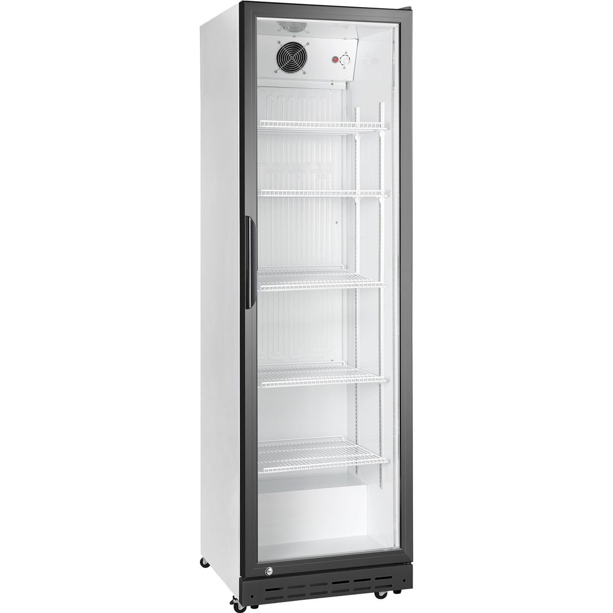 Commercial Upright Beverage Bottle Cooler 392 Litres Single Hinged Glass Door Black &Amp; White 578x605x1990mm | Ssh56