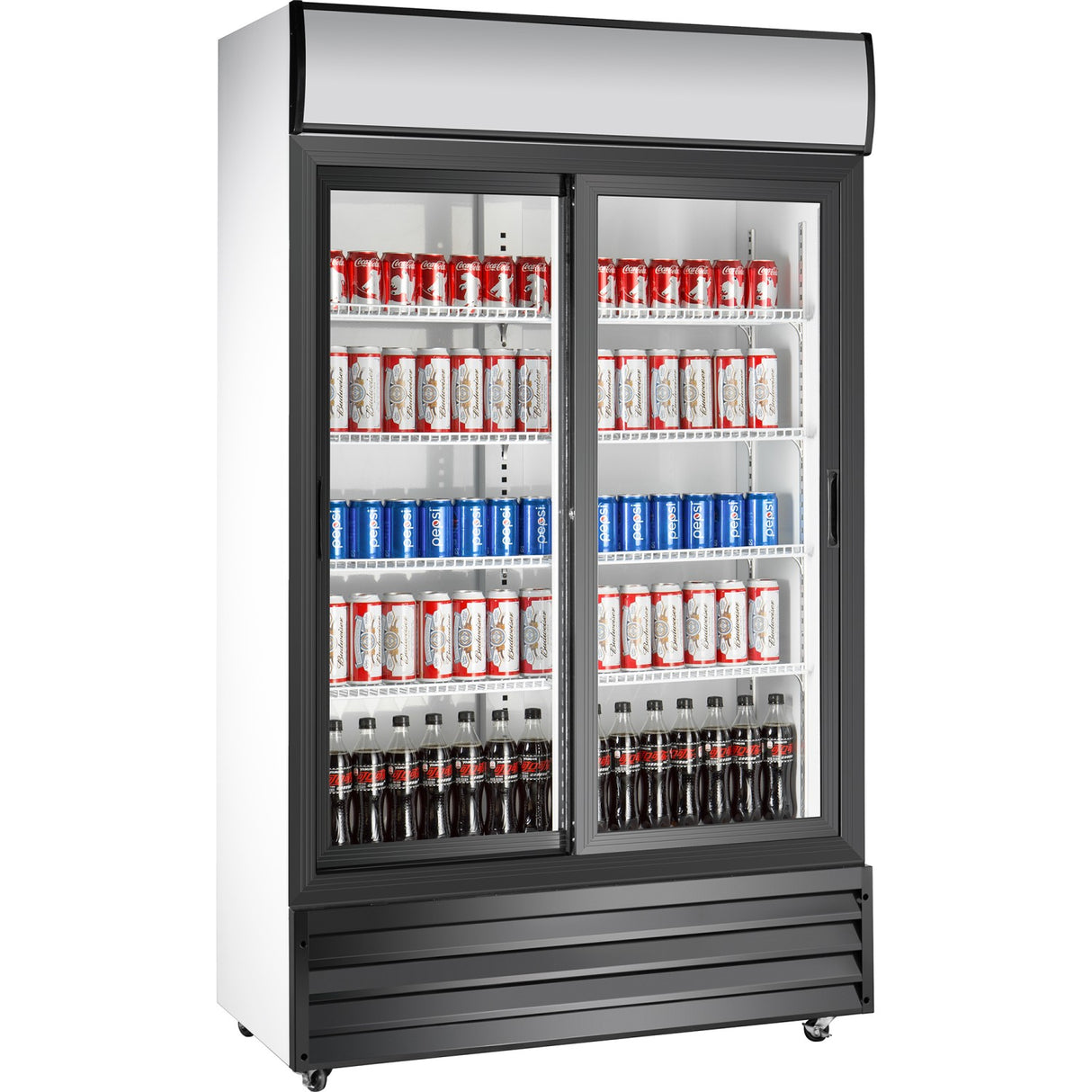 Commercial Twin Bottle Cooler Upright 525 Litres Sliding Glass Doors Black&Amp;White | Ssp688 Web