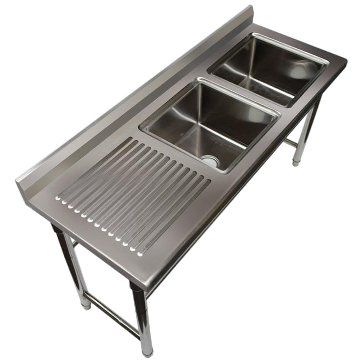 Commercial Sink Stainless Steel 1700x600x900mm 2 Bowls Right Splashback | St245 Br