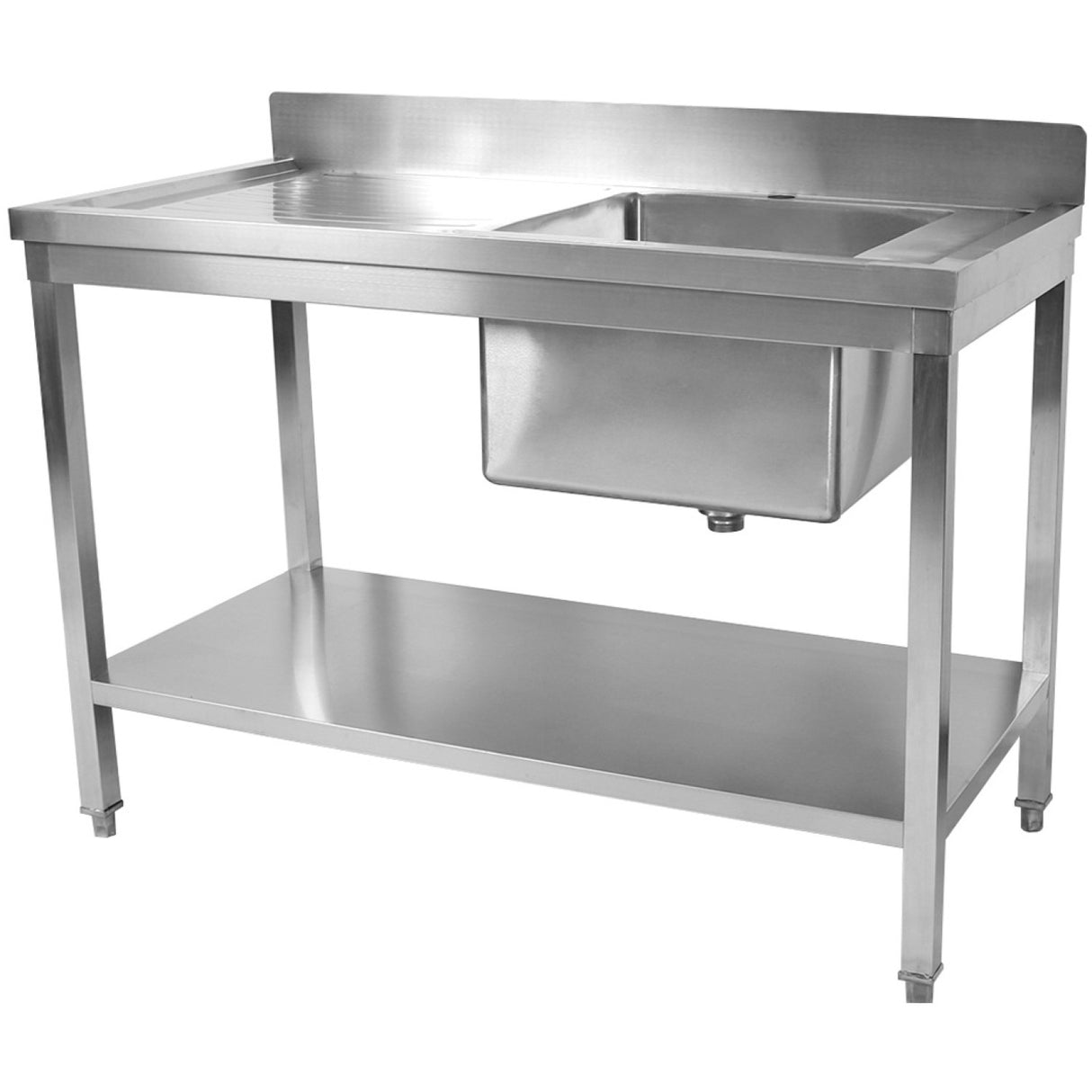 Commercial Sink Stainless Steel 1 Bowl Right Splashback Bottom Shelf 1500x600x950mm | Std1560 R