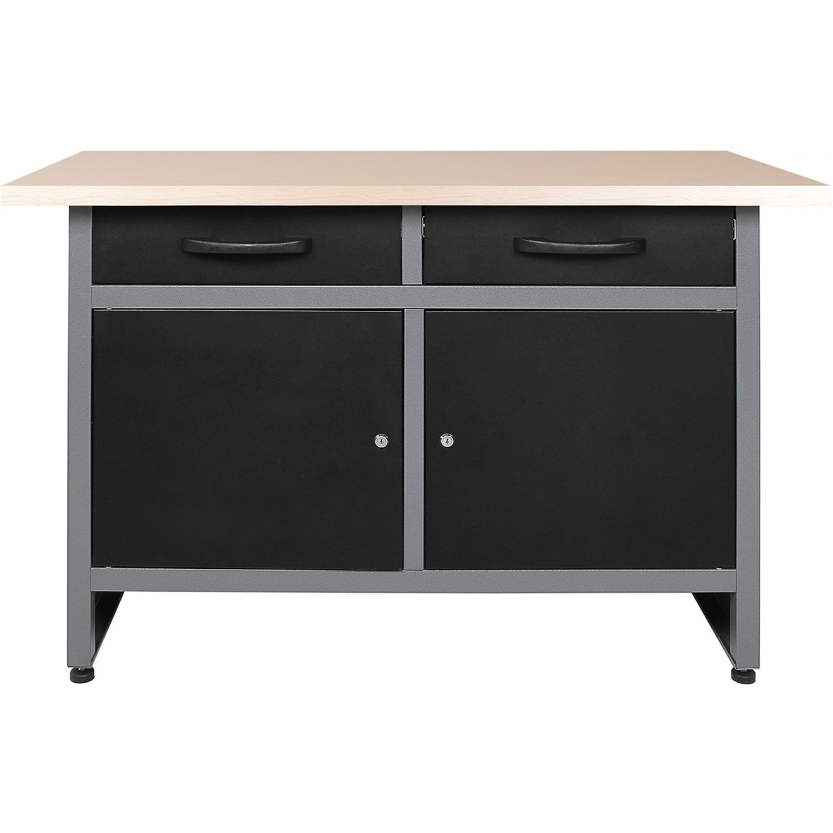 Professional Grey And Black Workshop Workbench With 30mm Wooden Desktop, Drawers And Lockable Doors 1200x600x850mm | Tc006