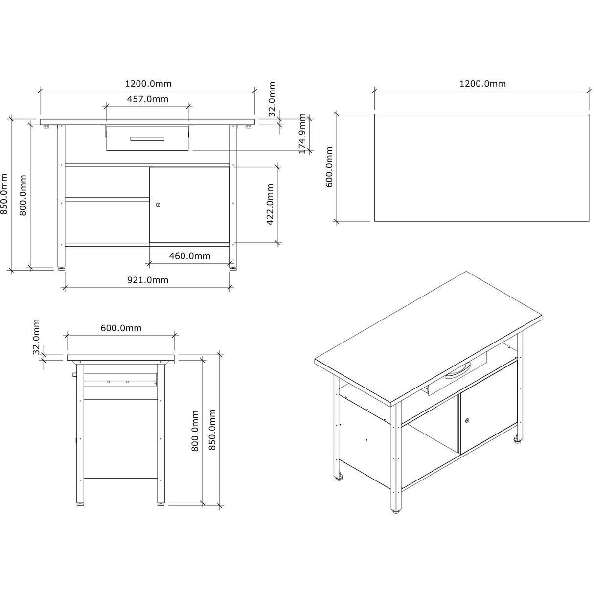 Professional Grey And Black Workshop 2 Layer Workbench With 2 Lockers And 30mm Wooden Desktop 1200x600x850mm | Tc006 B