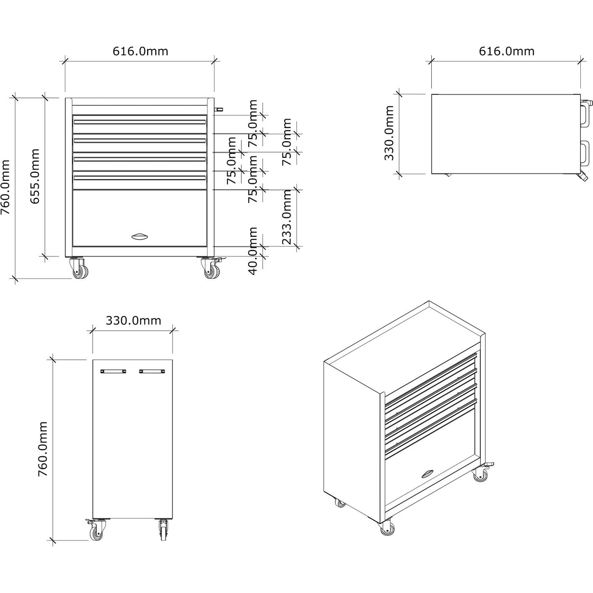Professional Grey And Black Tool Drawer Cabinet With 4 Drawers And Locker Design 616x330x760mm | Tc027