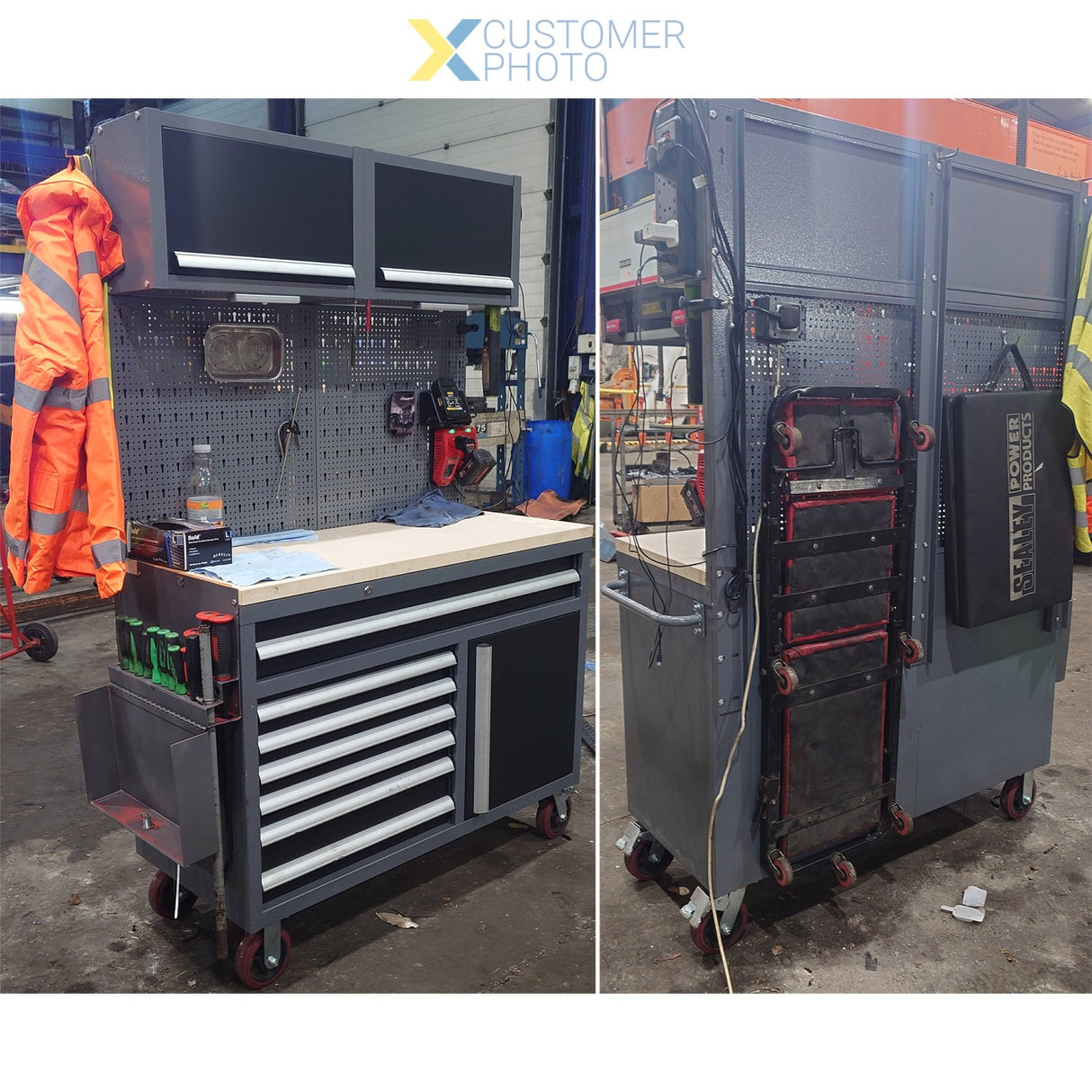 Garage Workstation Set With Wooden Desktop, 6 Drawers, 2 Top Tool Cabinets, And 1 Lower Cupboard, 1200x500x1870mm | Tc063