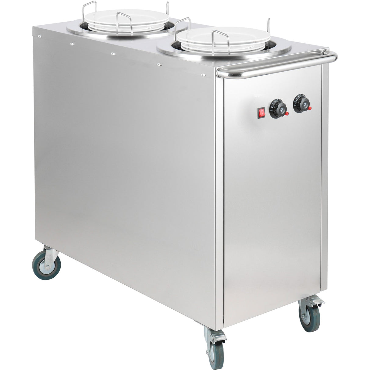 Heated Plate Dispenser Trolley Stainless Steel 12''/300mm 2x50 Plates With Rolltop Cover | Tdds2 C