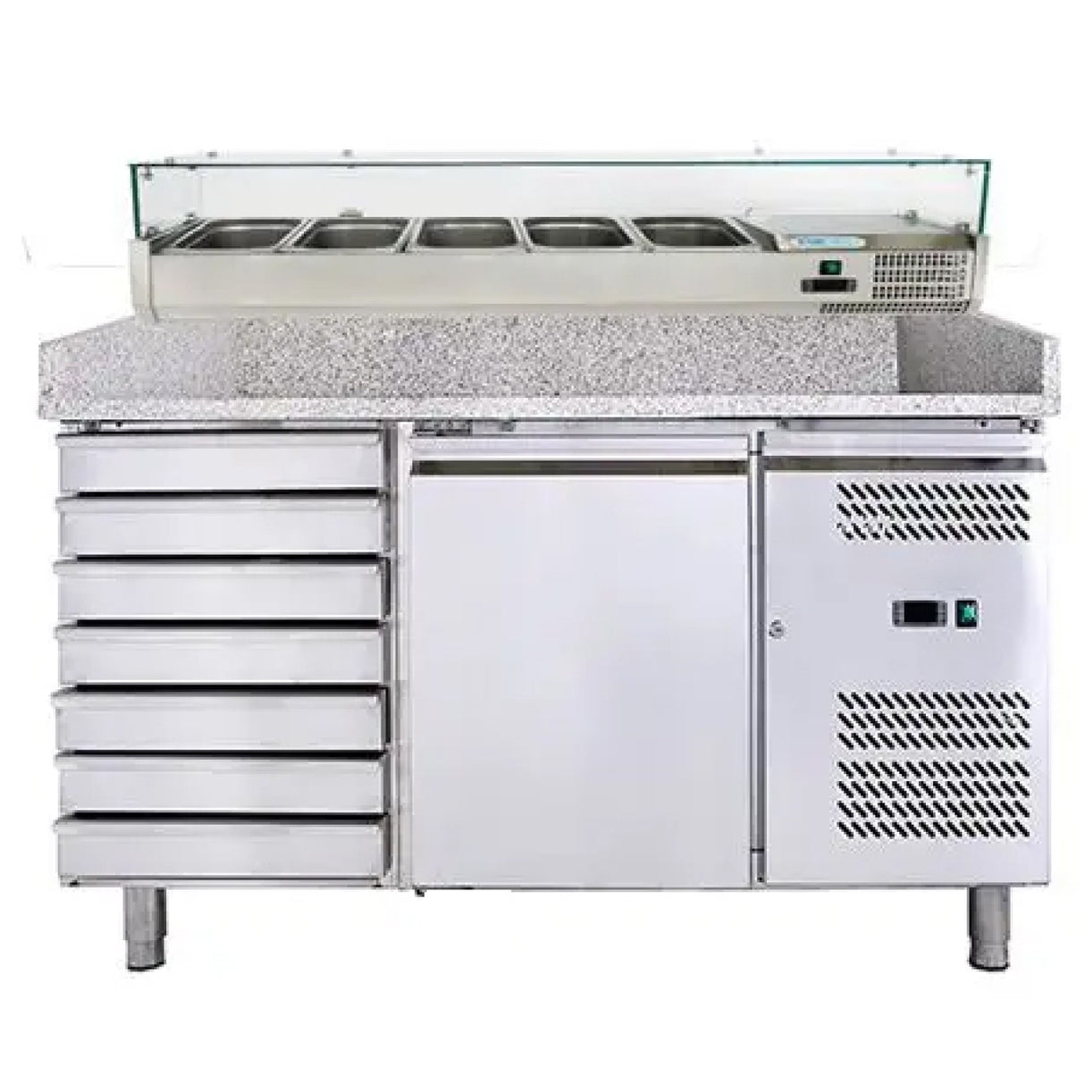 Pizza Prep Table 1 Door 7 Drawers Counter Top Display 7x Gn1/4 | Thpz1610 Tn+Pt15