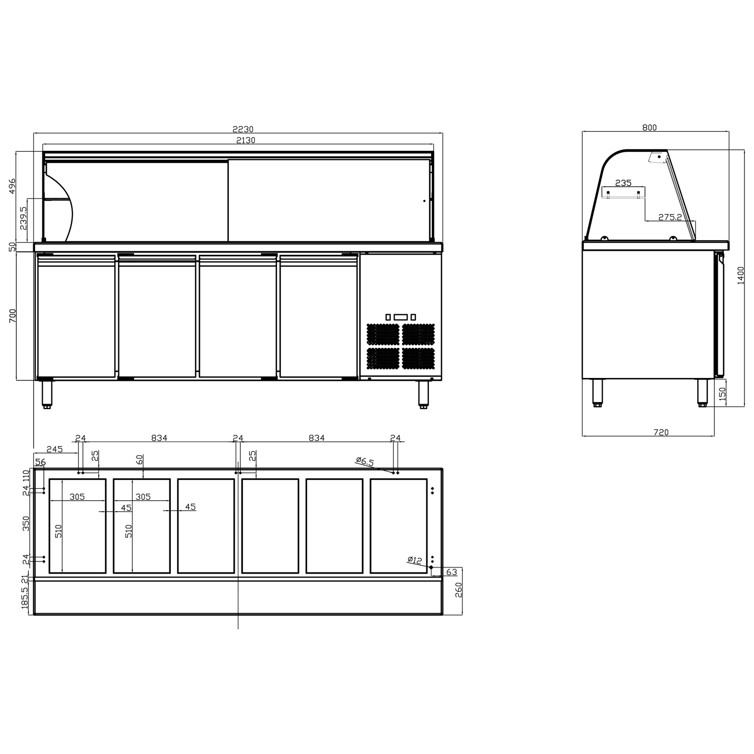 Refrigerated Counter With Display 6x Gn1/1 | Thsai228