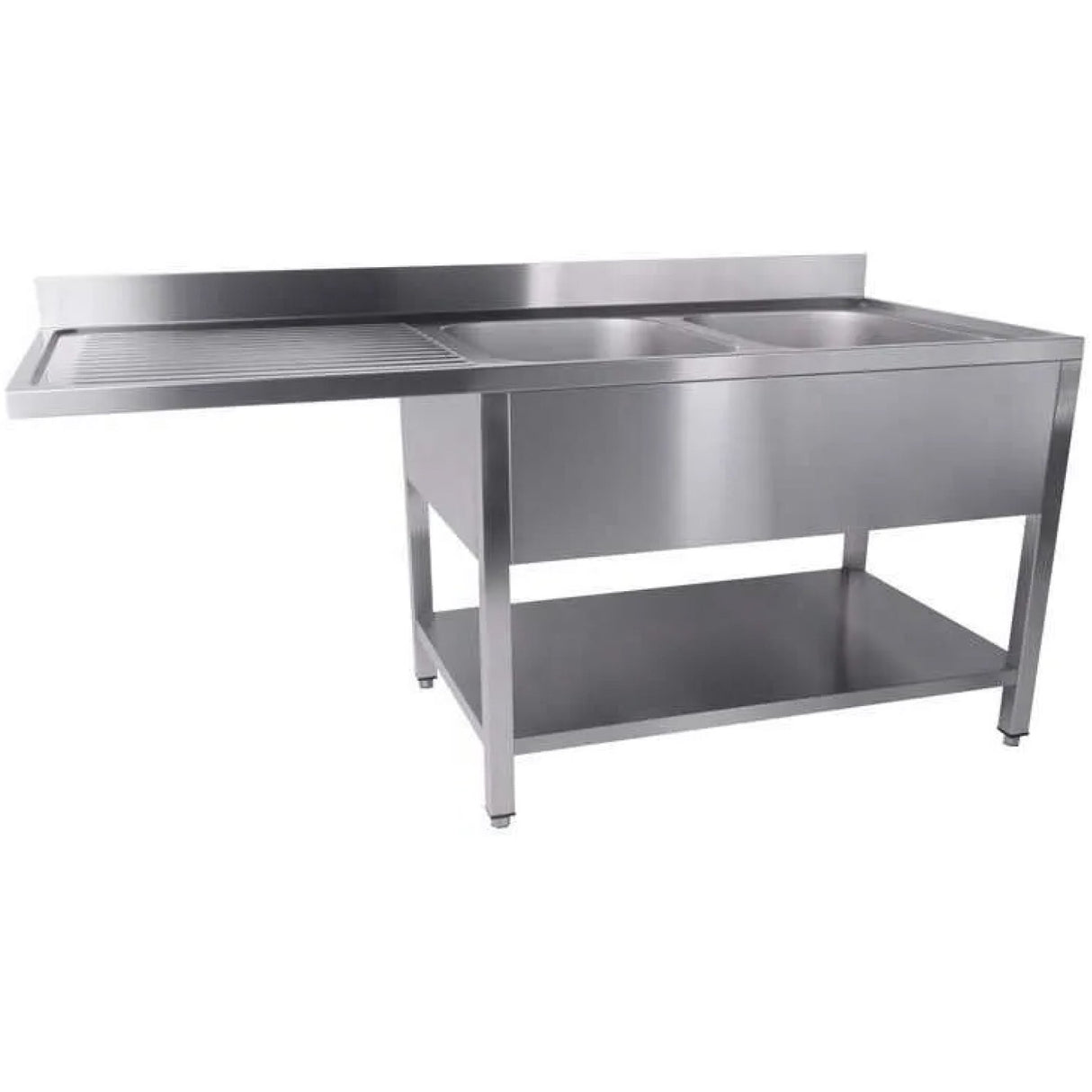 Commercial Sink For Dishwashers 2 Bowls Right Bottom Shelf Splashback 1600x700x950mm | Yls167 Sbr2