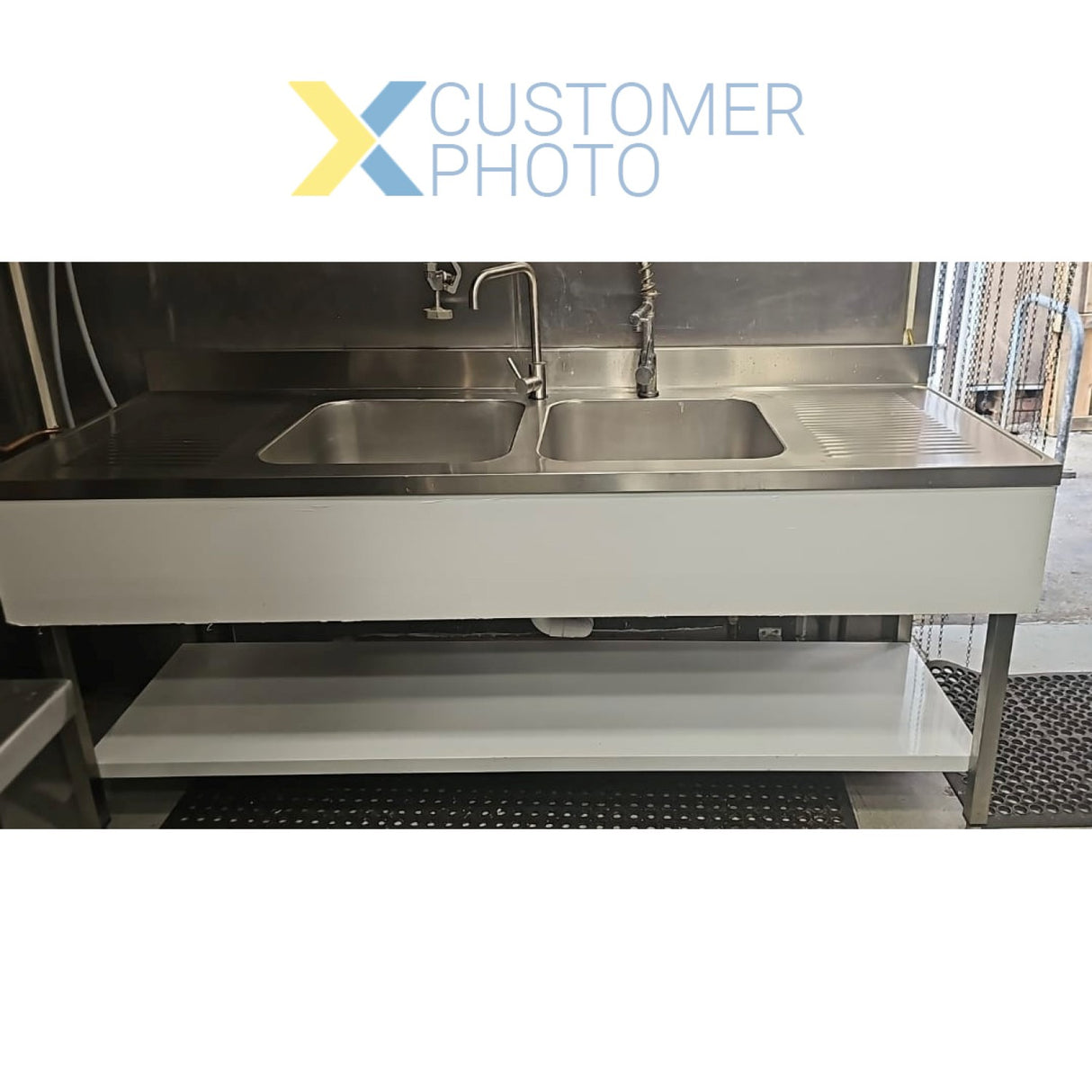 Commercial Sink Stainless Steel 2 Bowls Bottom Shelf Splashback 2000mm Depth 700mm | Thstr207 Bm2