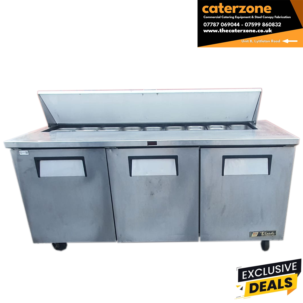 True Salad Prep Counter 3 Door 184 cm 538Ltr Pizza Topping Fridge - Refurbished