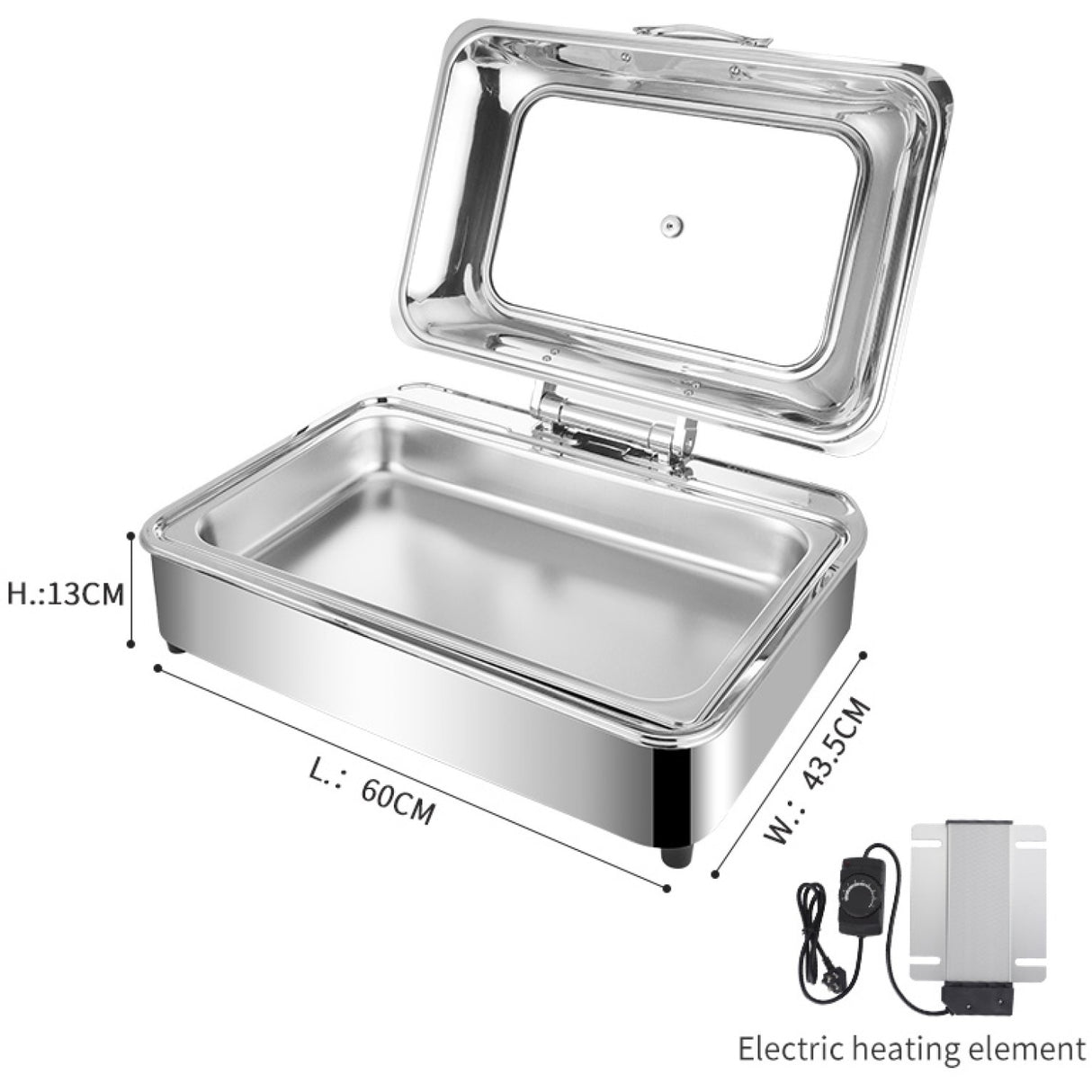 Chafing Dish Electric Glass Lid Stainless Steel 7 Litres Gn1/1 | Viccd528