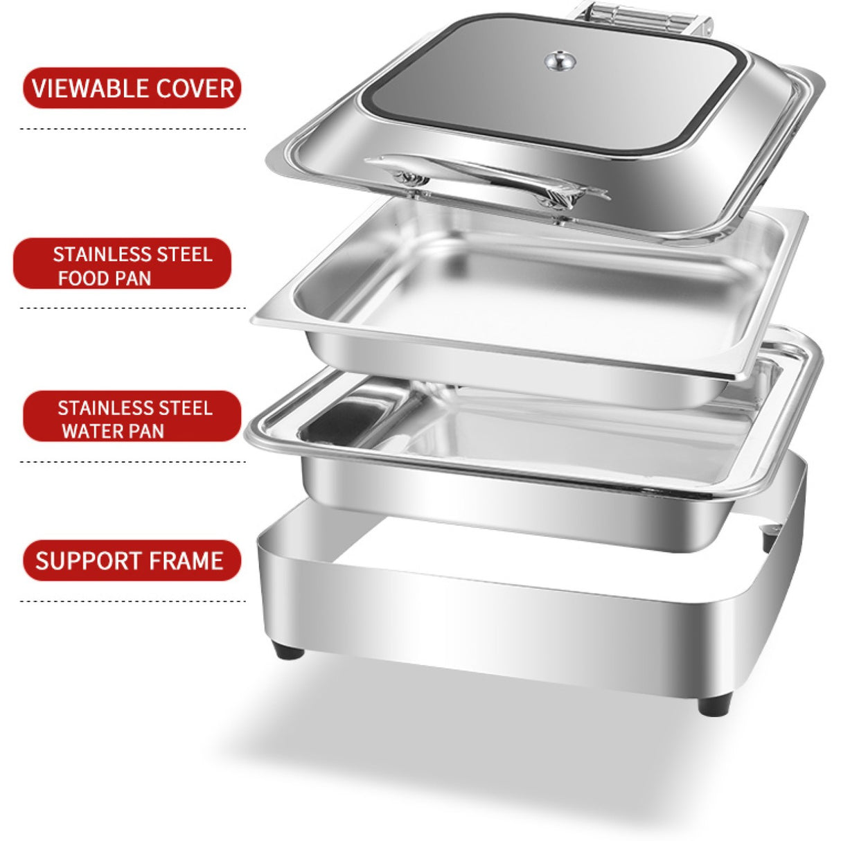 Chafing Dish Electric Glass Lid Stainless Steel 7 Litres Gn1/1 | Viccd528