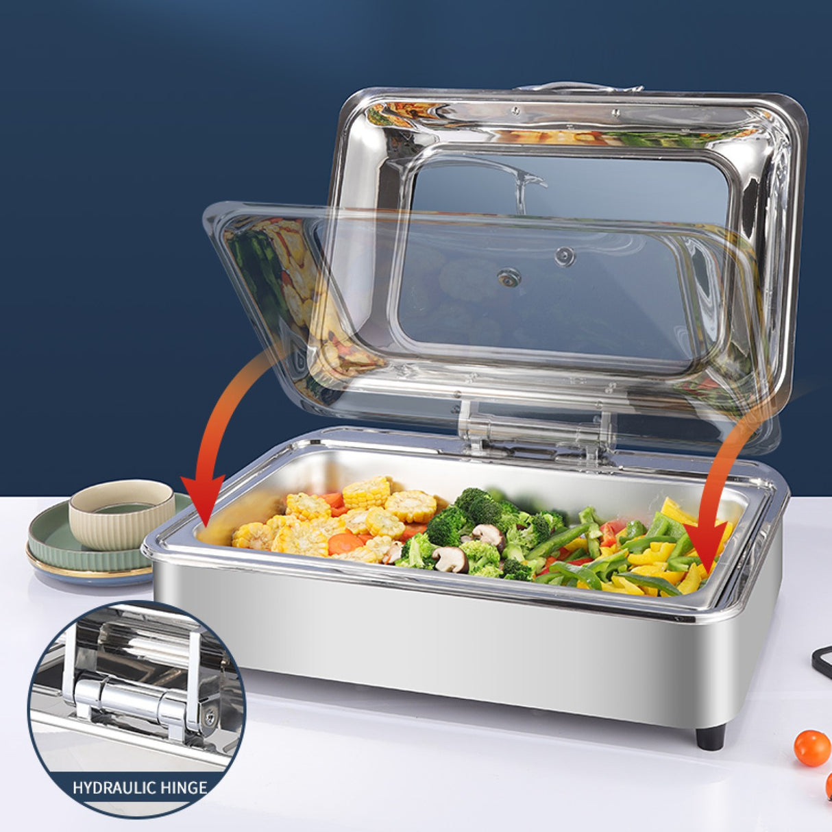 Chafing Dish Electric Glass Lid Stainless Steel 7 Litres Gn1/1 | Viccd528