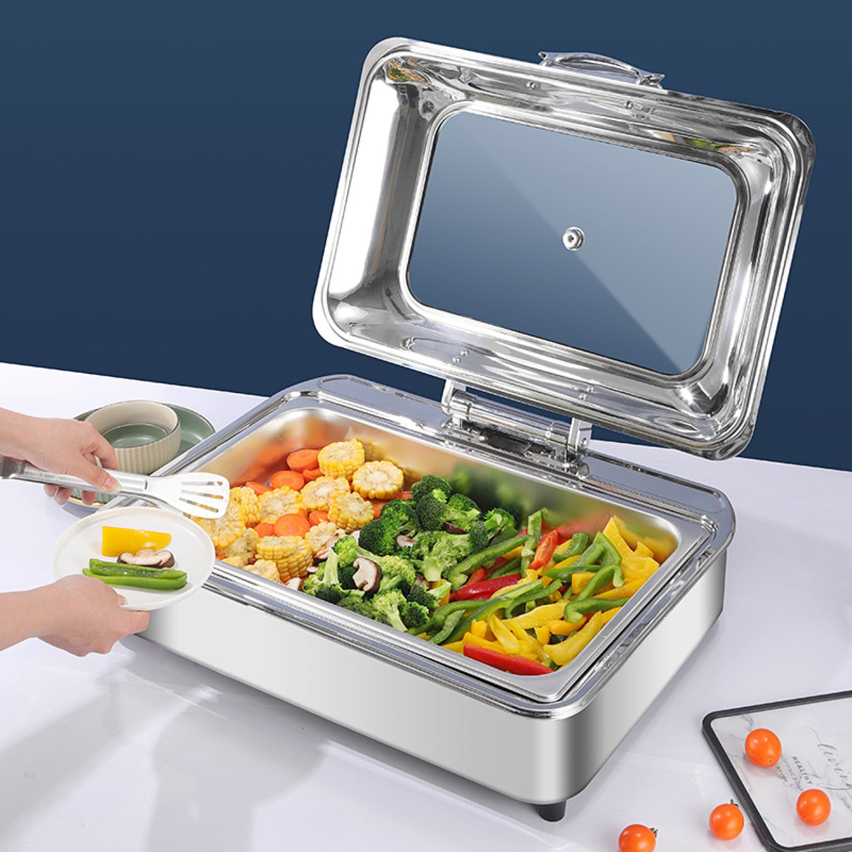 Chafing Dish Electric Glass Lid Stainless Steel 7 Litres Gn1/1 | Viccd528