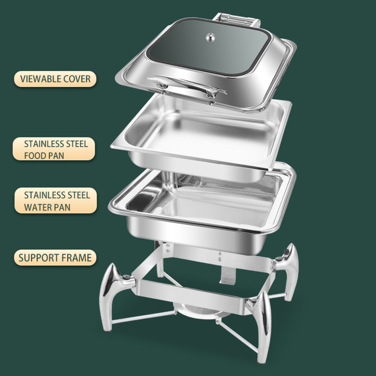 Chafing Dish Glass Lid Stainless Steel 7 Litres Gn1/1 | Viclh2103