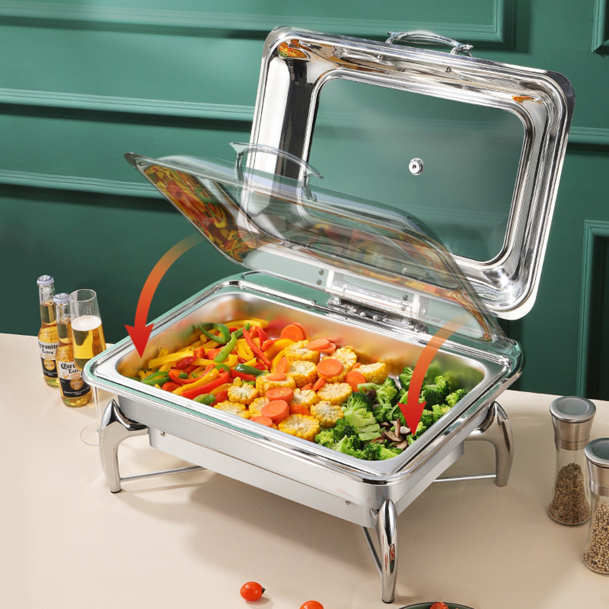 Chafing Dish Glass Lid Stainless Steel 7 Litres Gn1/1 | Viclh2103