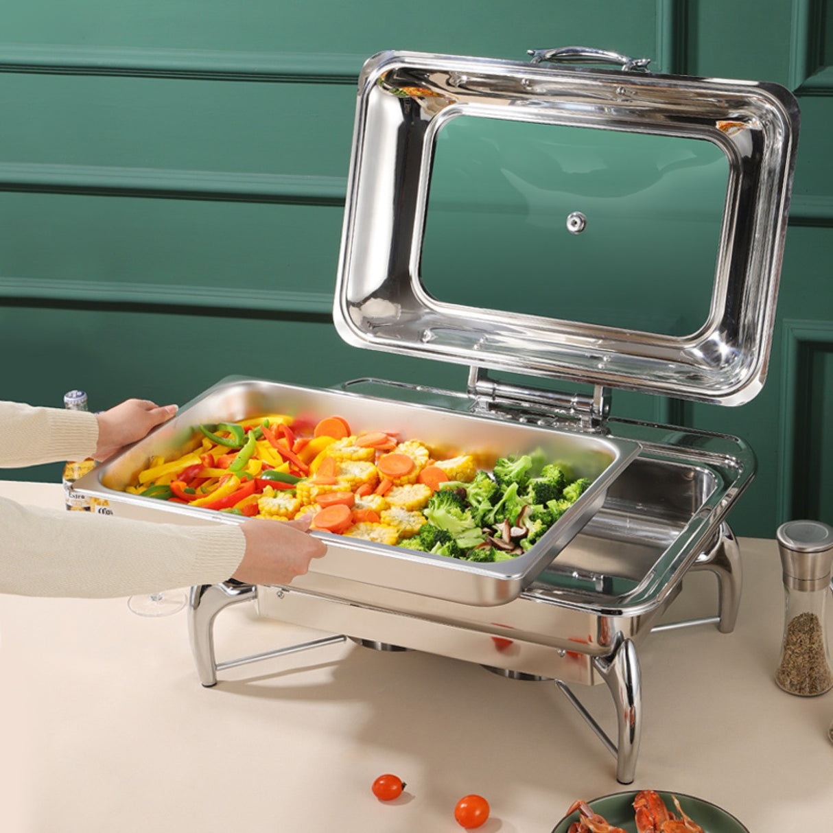 Chafing Dish Glass Lid Stainless Steel 7 Litres Gn1/1 | Viclh2103