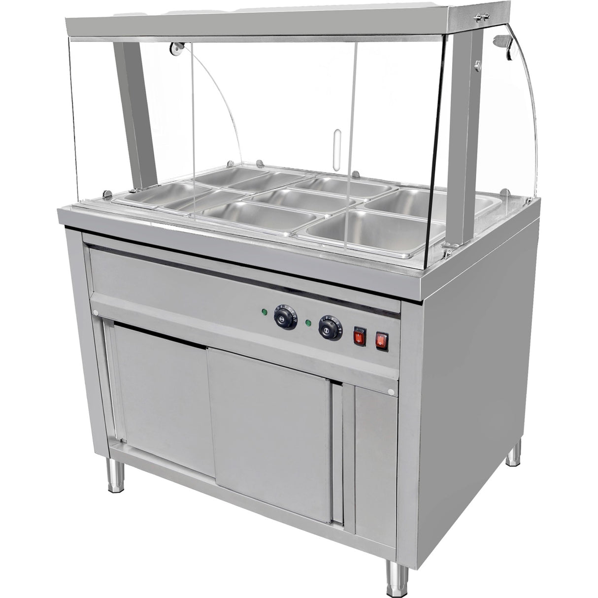 Commercial Bain Marie Hot Food Display With Glass Cover Acrylic Sliding Door And Top Light 1165x690x1400mmmm | Vmgn3 Agh