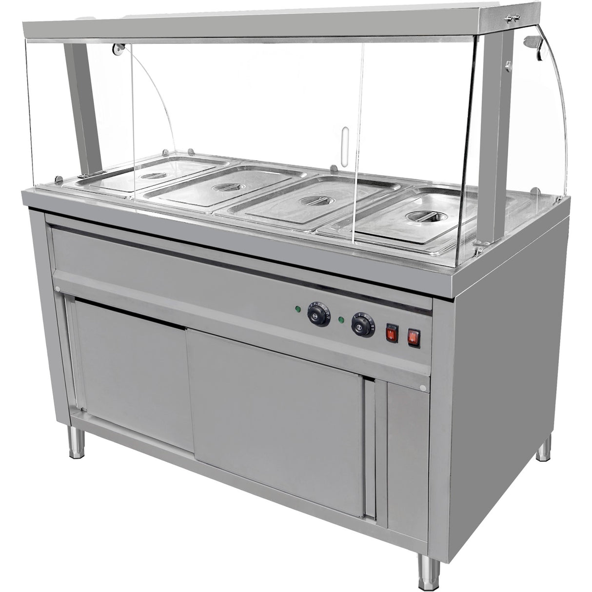Commercial Bain Marie Hot Food Display With Glass Cover Acrylic Sliding Door And Top Light 1500x690x1400mmmm | Vmgn4 Agh