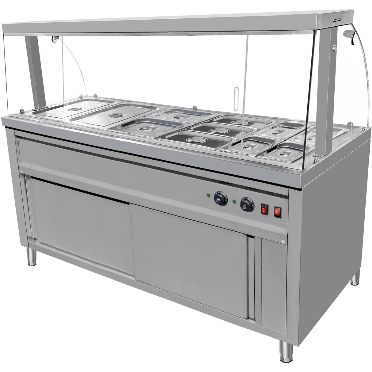 Commercial Bain Marie Hot Food Display With Glass Cover Acrylic Sliding Door And Top Light 1800x690x1400mmmm | Vmgn5 Agh