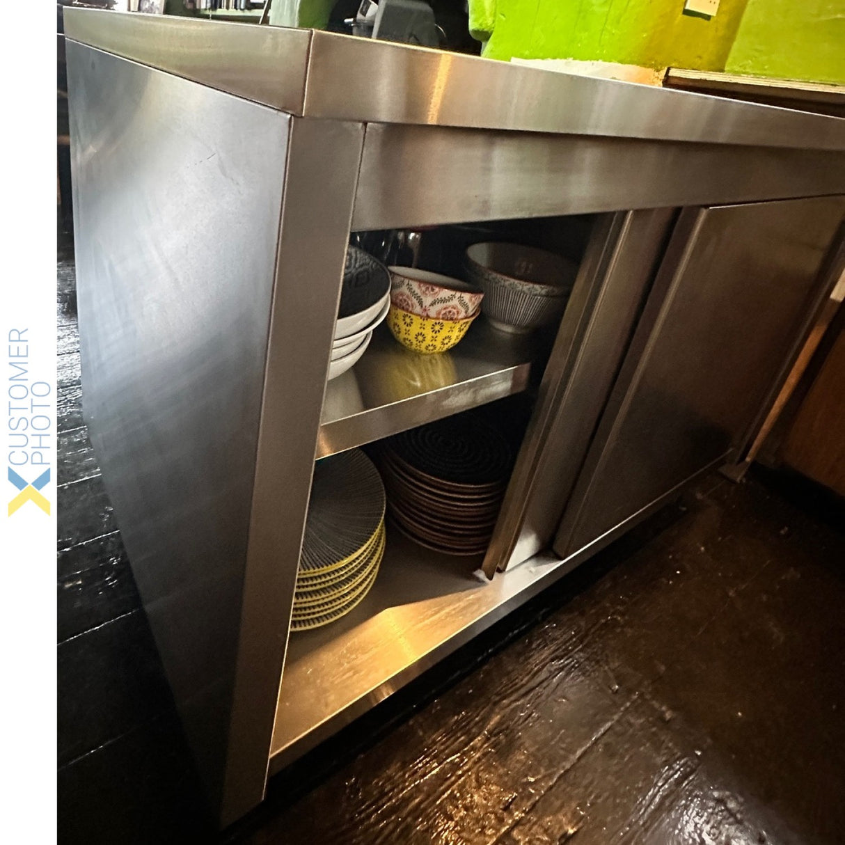 Commercial Pass Through Worktop Floor Cupboard Sliding Doors Stainless Steel 1200x700x850mm | Vtc127 Sls