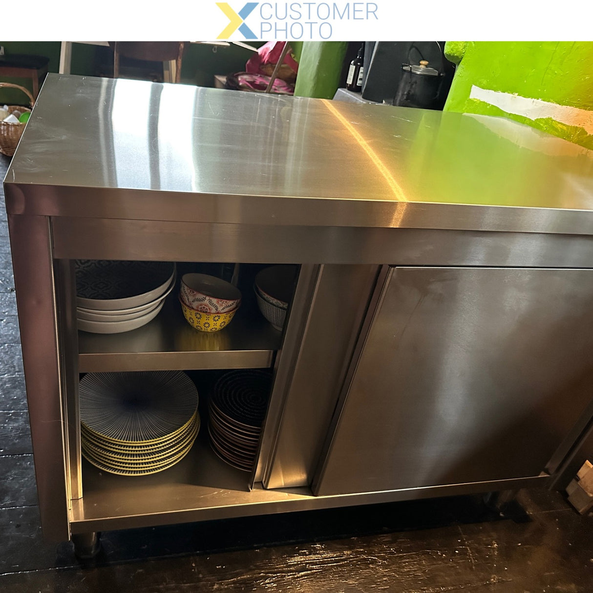 Commercial Pass Through Worktop Floor Cupboard Sliding Doors Stainless Steel 1200x700x850mm | Vtc127 Sls