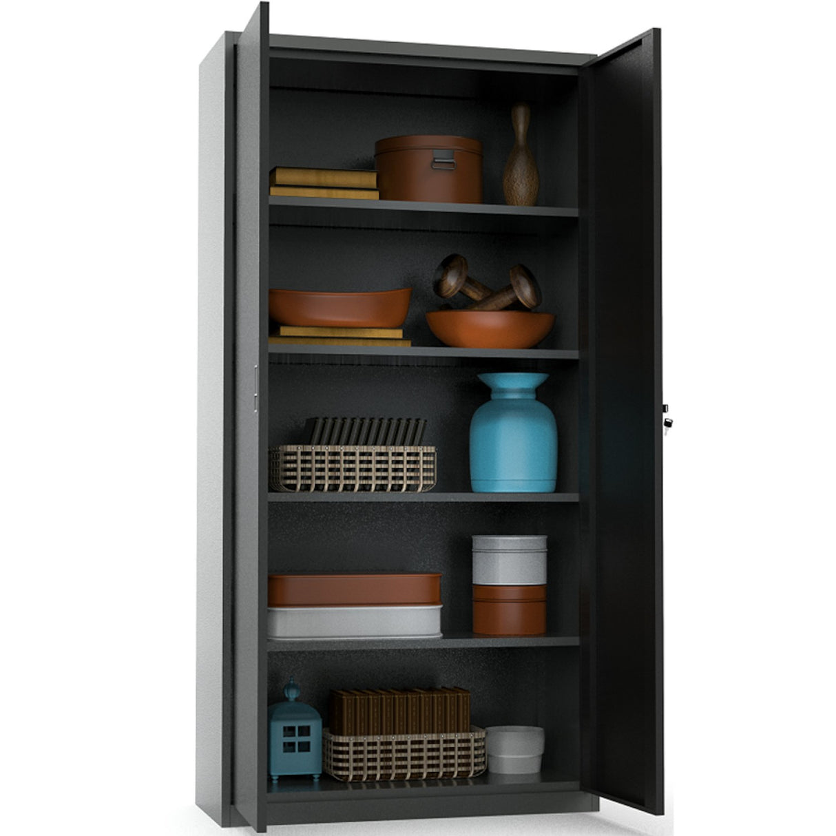 Heavy Duty Grey And Black 2 Door Lockable Steel Tool Cabinet With 4 Adjustable Shelves 900x380x1800mm | Wg27
