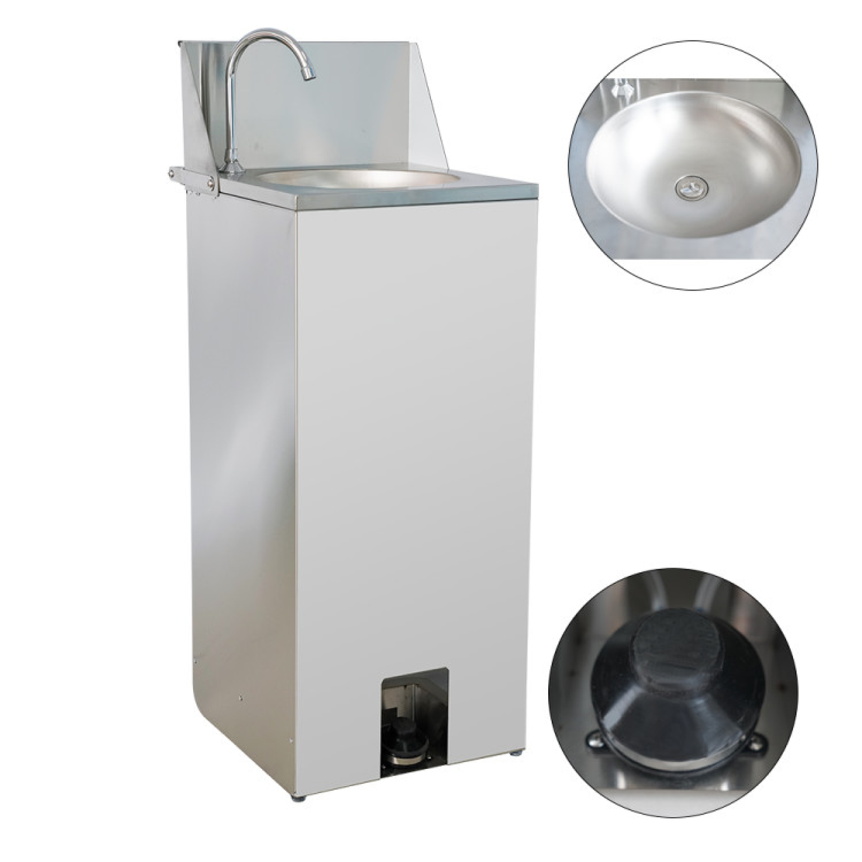 Foot Operated Mobile Wash Basin With Backsplash &Amp; Castors Stainless Steel | Whf278