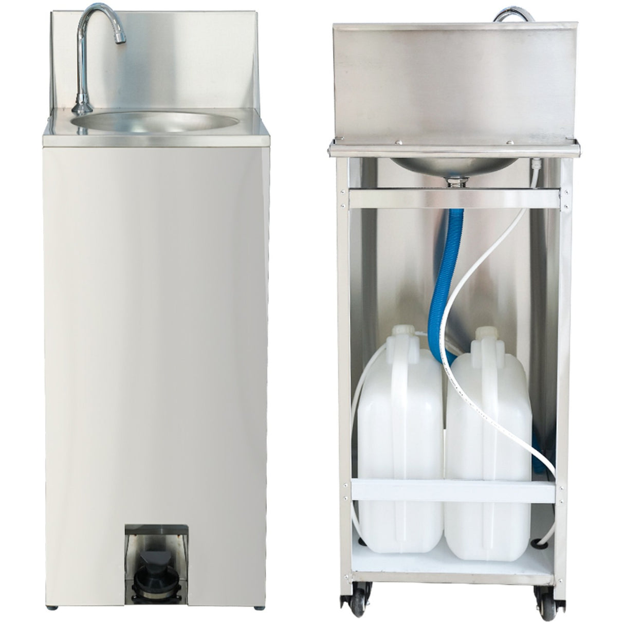 Foot Operated Mobile Wash Basin With Backsplash &Amp; Castors Stainless Steel | Whf278