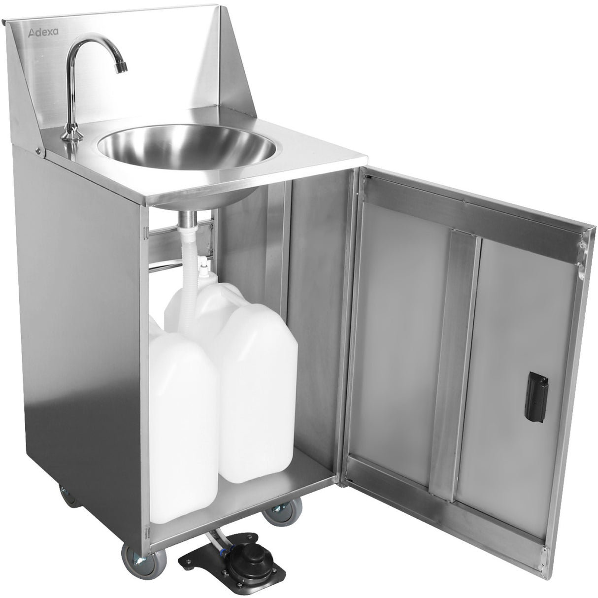 Foot Operated Economic Mobile Wash Basin With Backsplash &Amp; Castors Stainless Steel | Whf278 E