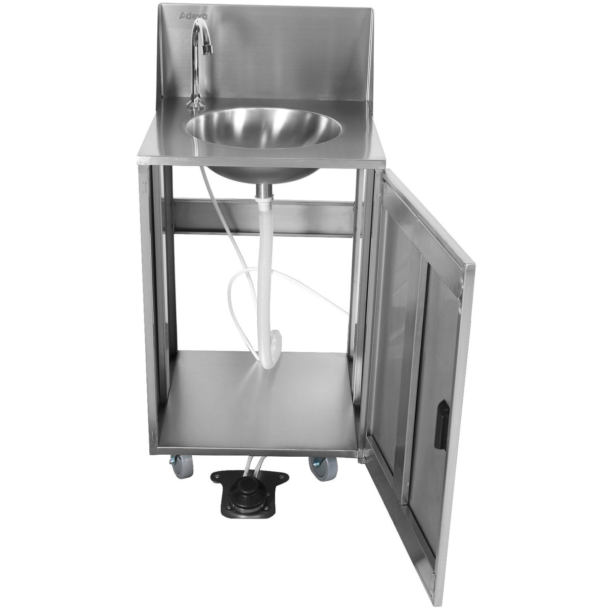 Foot Operated Economic Mobile Wash Basin With Backsplash &Amp; Castors Stainless Steel | Whf278 E