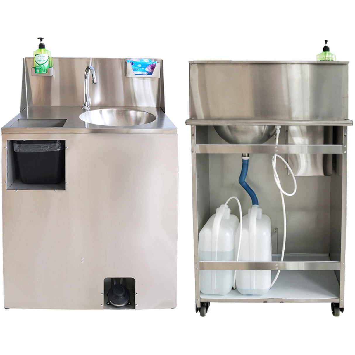 Foot Operated Mobile Wash Basin With Backsplash Paper Towel Dispenser &Amp; Castors Stainless Steel | Whf277