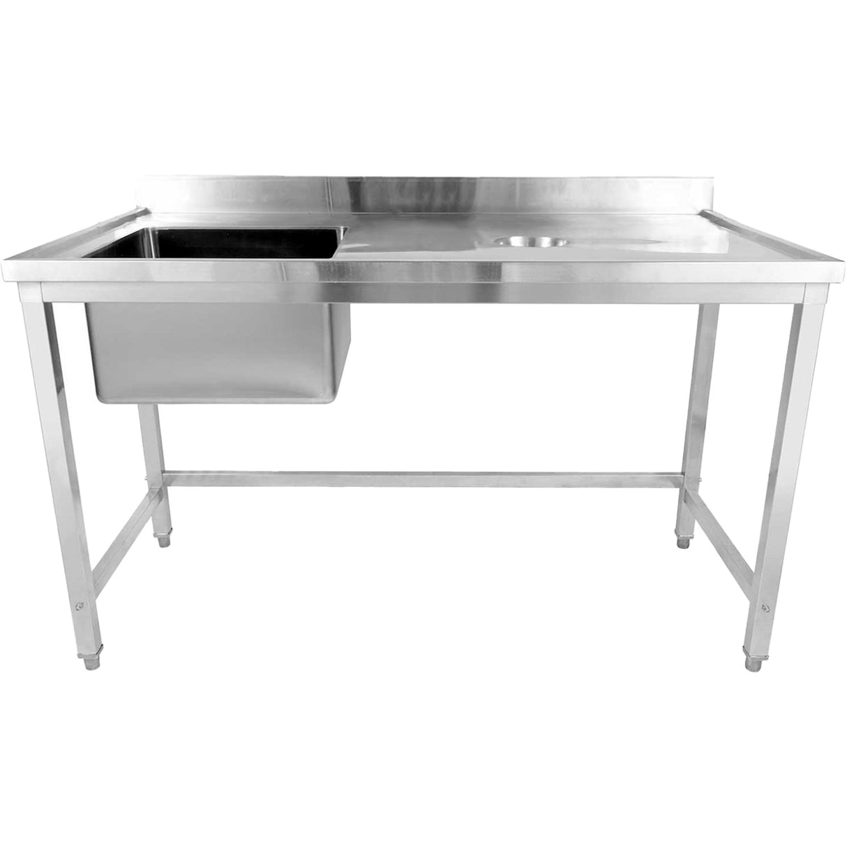 Commercial Stainless Steel Single Sink With Left Bowl &Amp; Right Scrapping Hole + Splashback 1400x700x950mm | Whstd1470 L