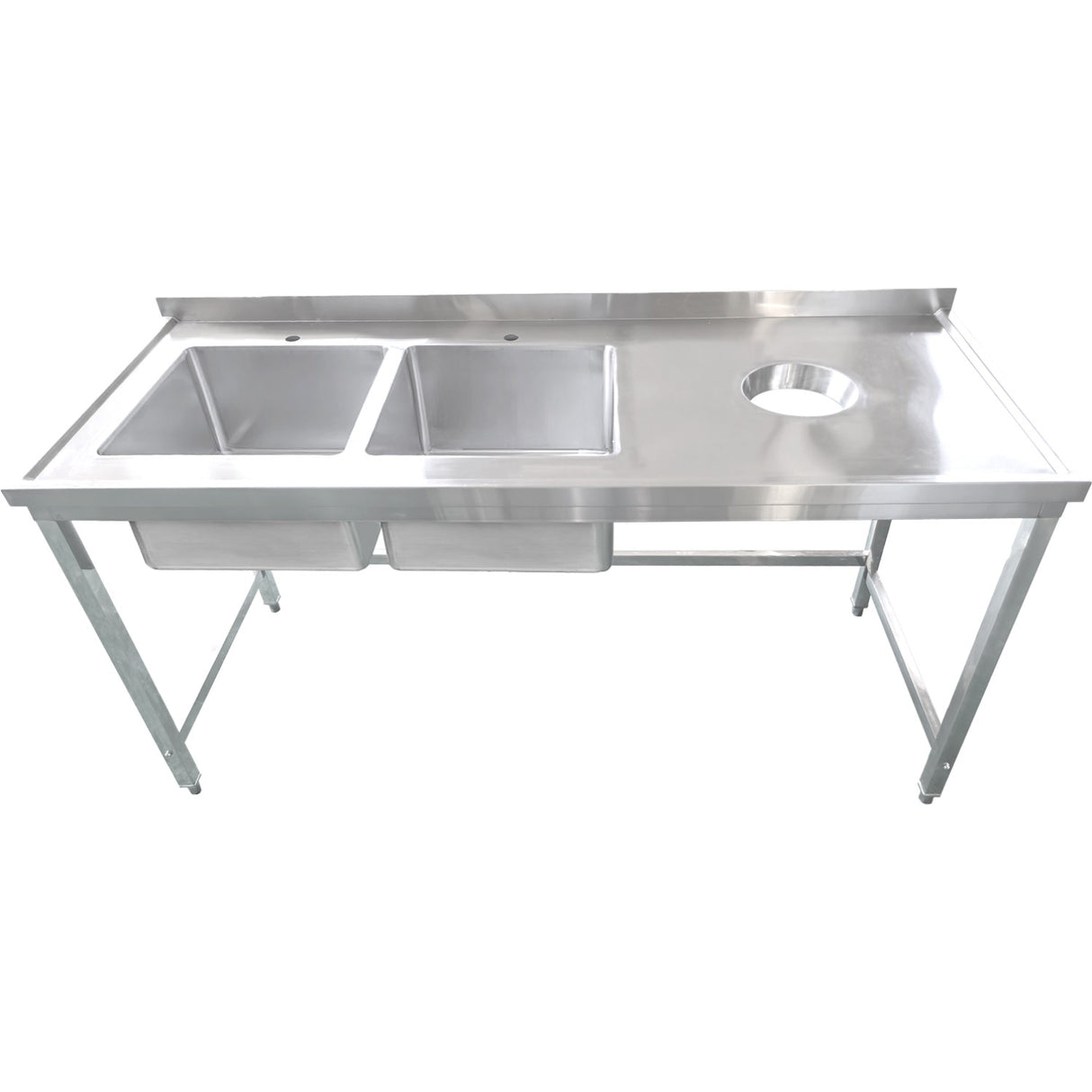 Commercial Stainless Steel Double Sink With 2 Left Bowls &Amp; Right Scrapping Hole + Splashback 1500x700x950mm | Whstt1570 L