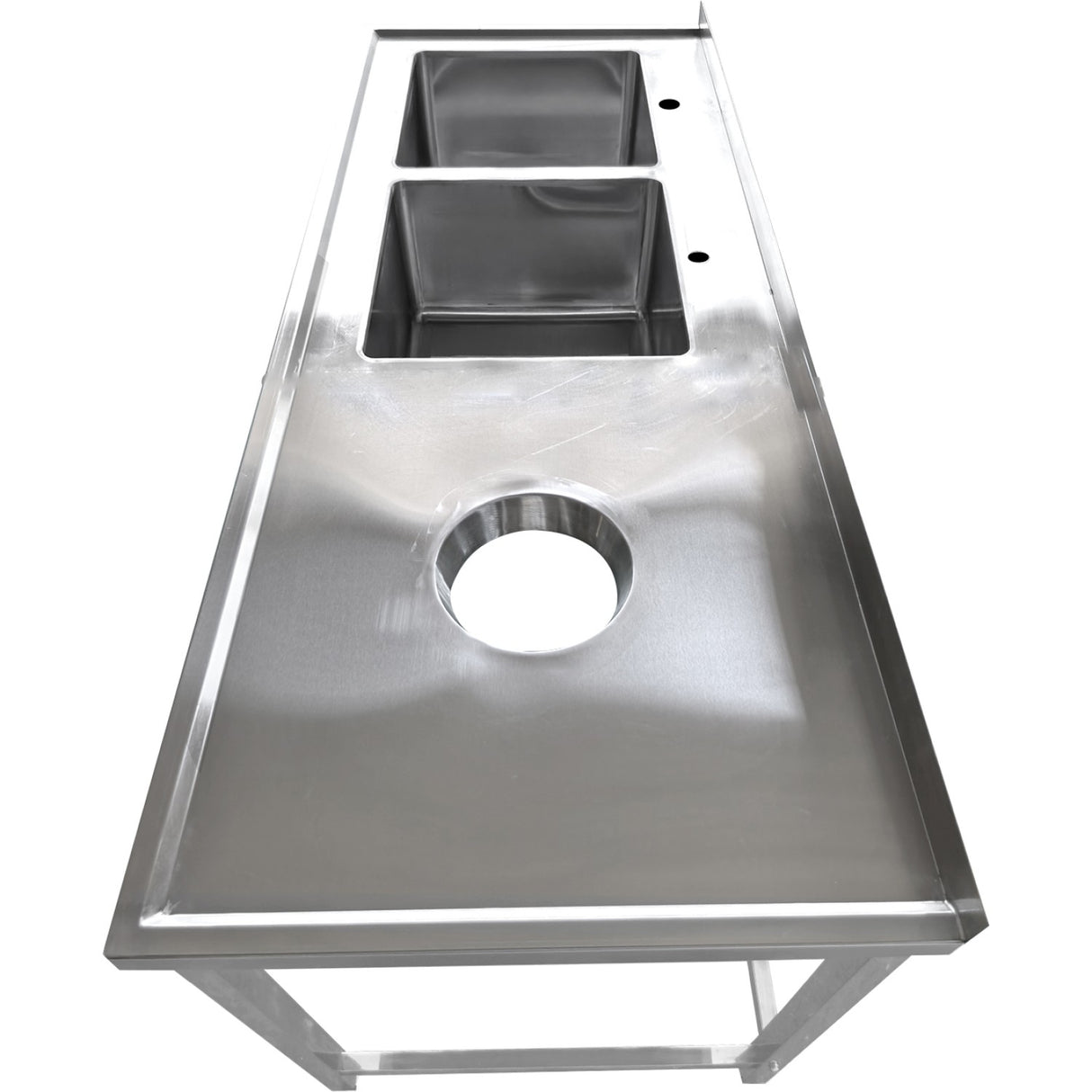 Commercial Stainless Steel Double Sink With 2 Left Bowls &Amp; Right Scrapping Hole + Splashback 1500x700x950mm | Whstt1570 L