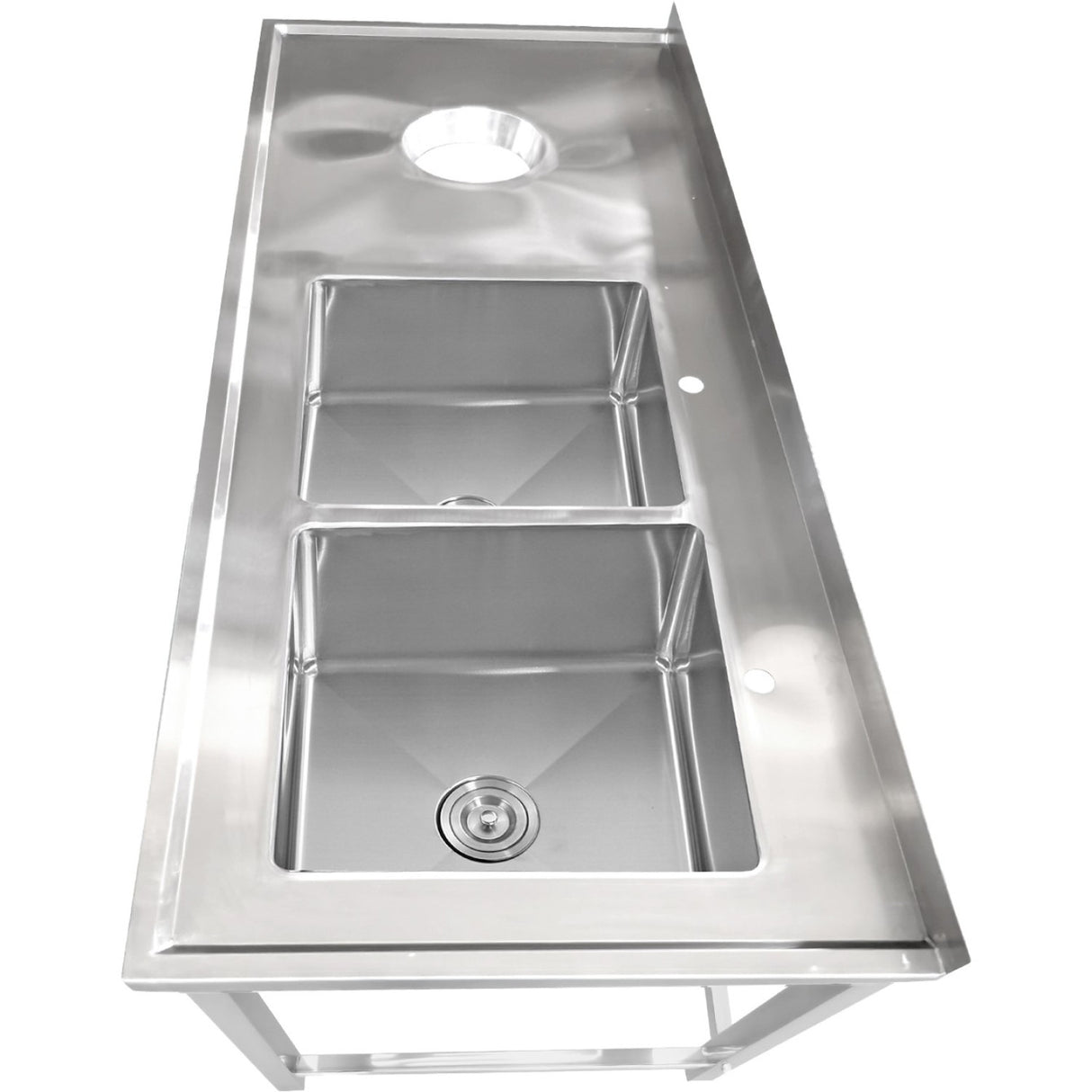 Commercial Stainless Steel Double Sink With 2 Right Bowls &Amp; Left Scrapping Hole + Splashback 1800x700x950mm | Whstt1870 R