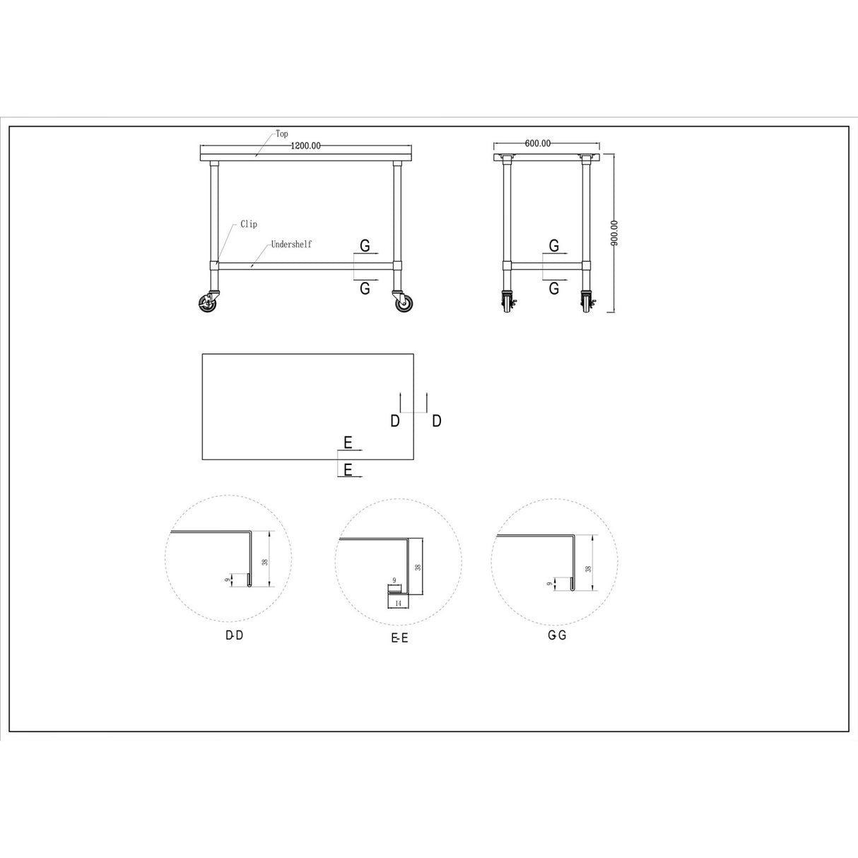 Commercial Mobile Stainless Steel Work Table Bottom Shelf 1200x600x900mm | Wt60120 Gmobile