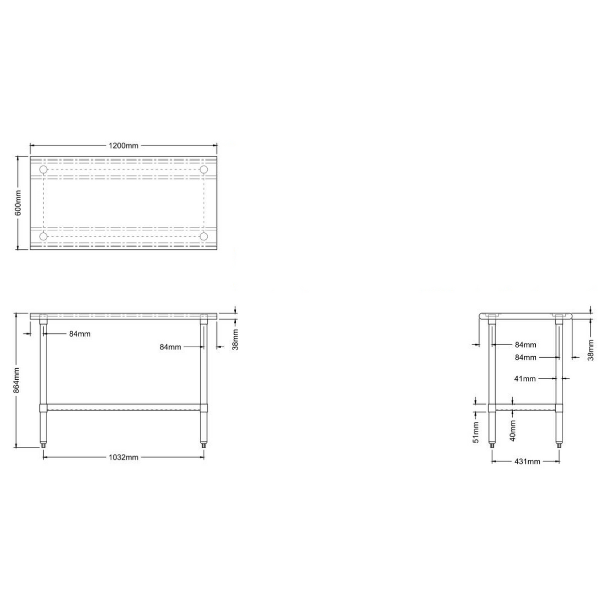 Commercial Work Table Stainless Steel Bottom Shelf 1200x600x900mm | Wtg600 X1200