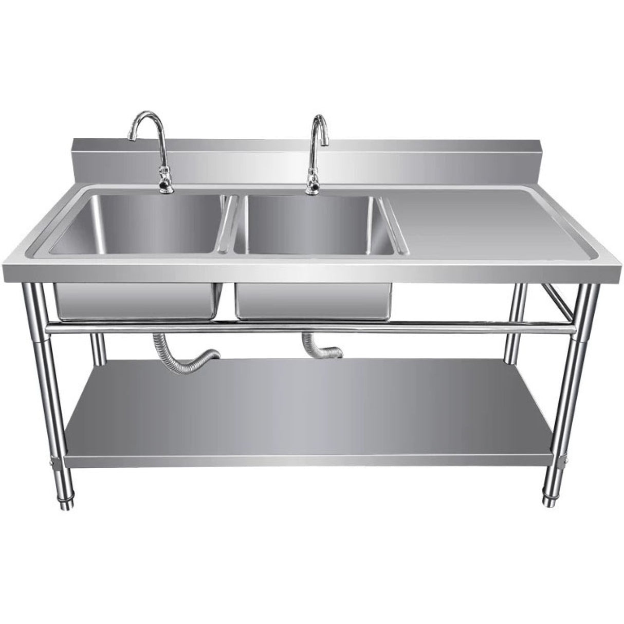 Commercial Sink Stainless Steel 1400x600x850mm 2 Bowls Left Splashback Undershelf | Wudbs14060 Left
