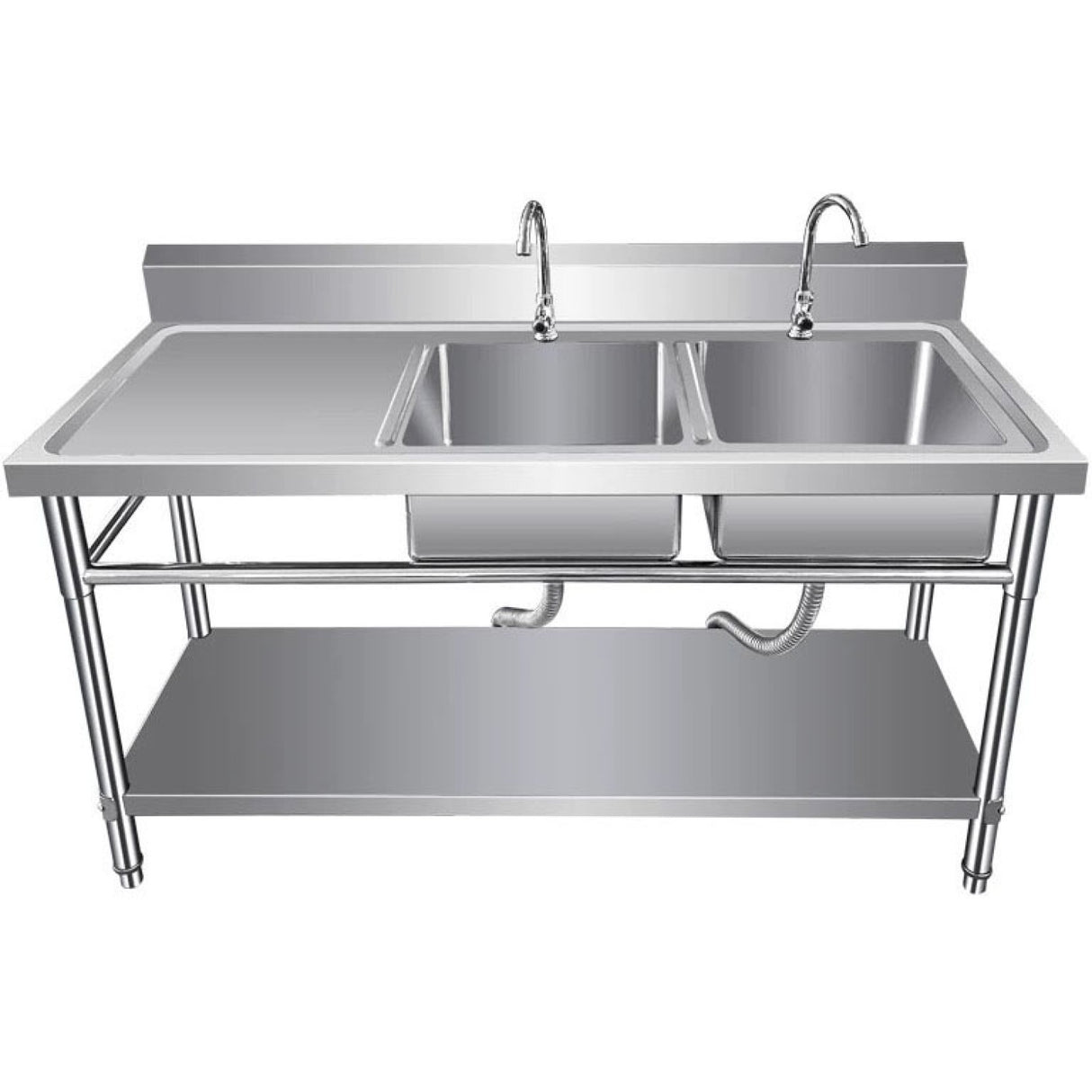 Commercial Sink Stainless Steel 1400x600x850mm 2 Bowls Right Splashback Undershelf | Wudbs14060 Right