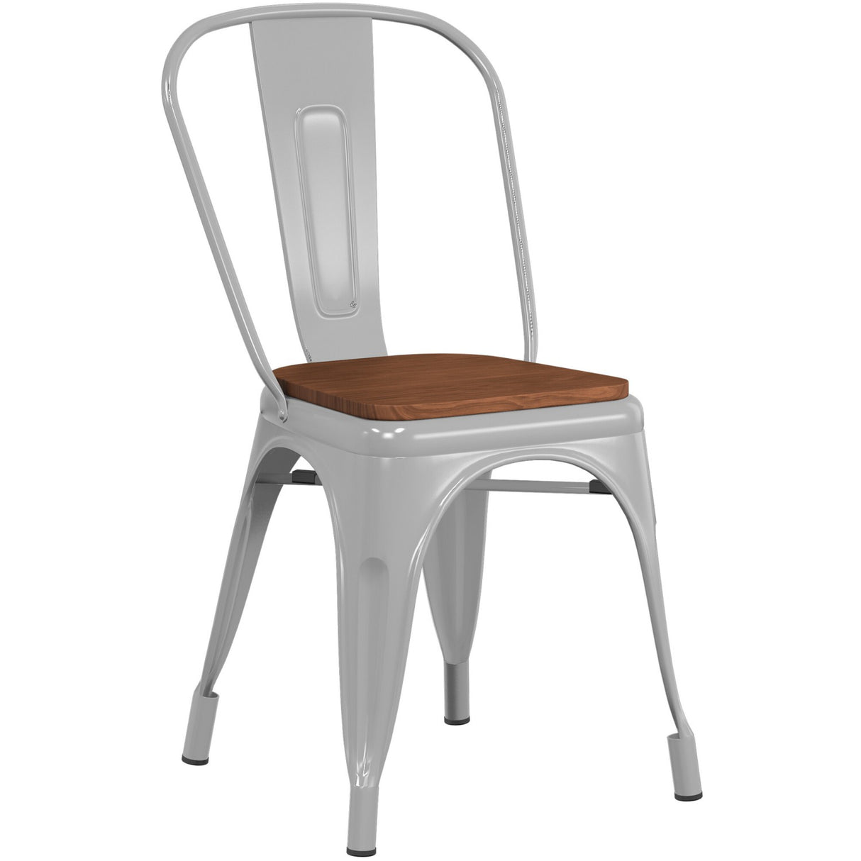 Bistro Dining Chair Wooden Seat Steel Grey Indoors | Ww164 G