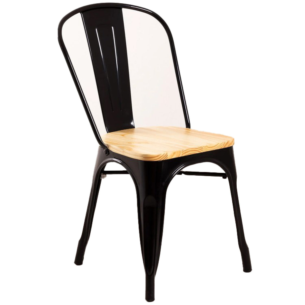 Bistro Dining Chair With Wooden Seat Steel Black Indoors | Ww60 B