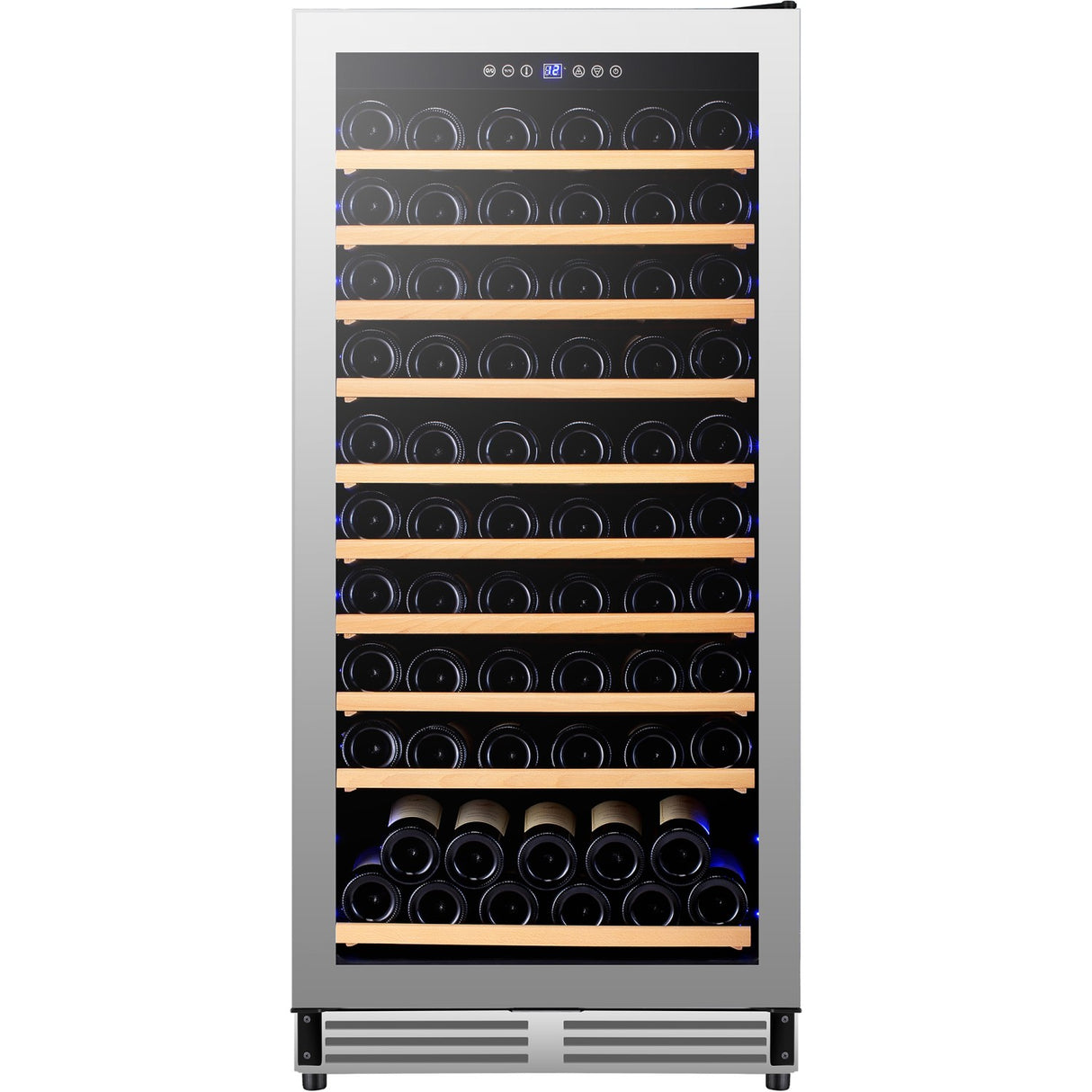 Commercial Wine Cooler 10 Shelves 285 Litres 110 Bottles Single Temperature Zone Compressor Cooling 598x690x1300mm Stainless Steel | Yc298 As