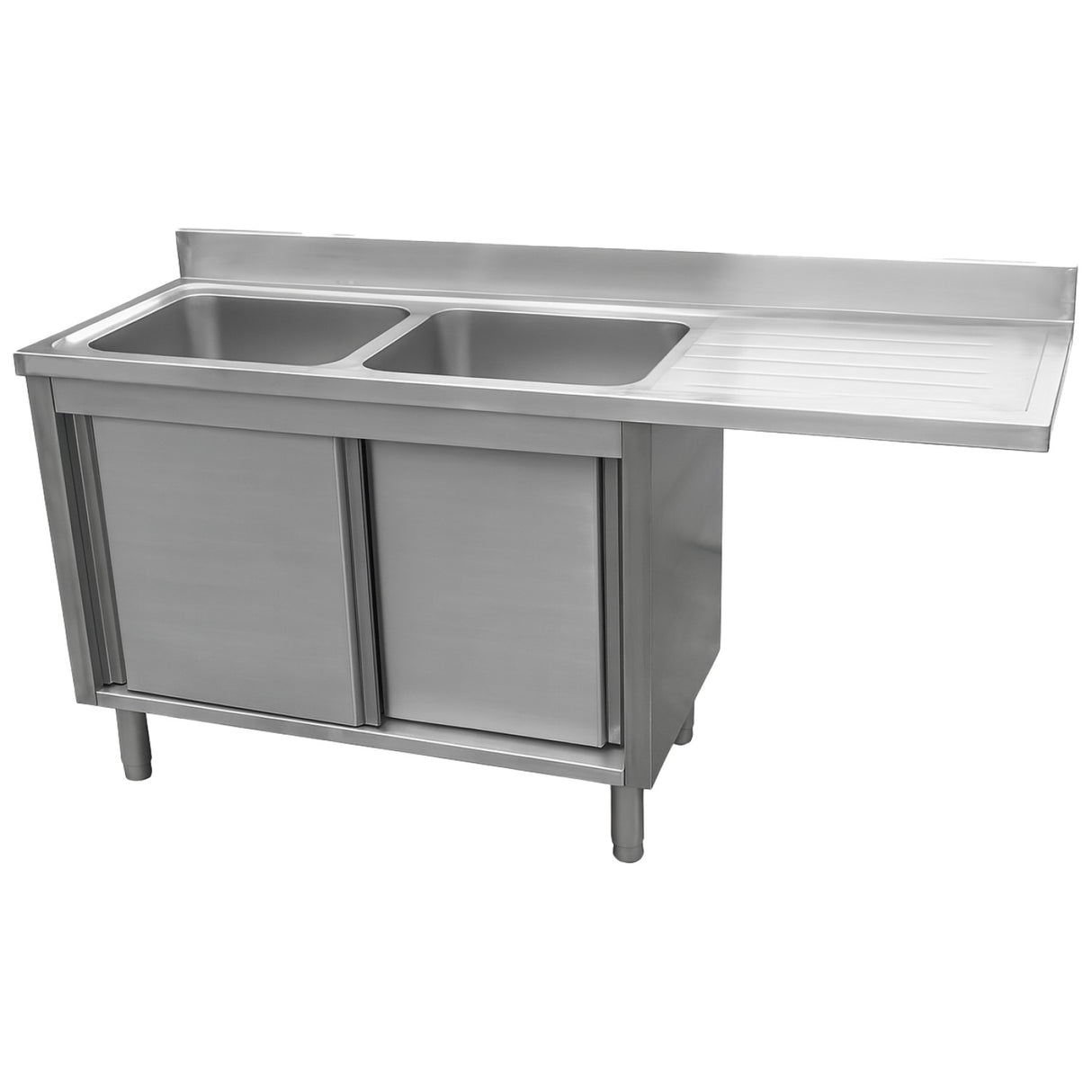 Stainless Steel Double Bowl Sink Unit With Right Drainer &Amp; Cabinet 1800×600×950mm | Ylc186 Sbl2