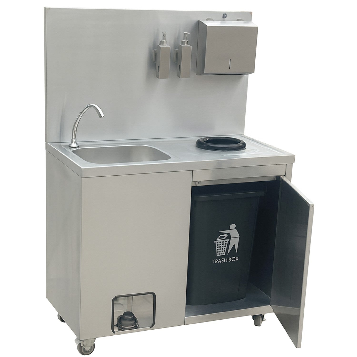 Mobile Stainless Steel Hygiene Station With Pedal Faucet &Amp; Waste Bin 1000x500x1350mm | Ylsyt105