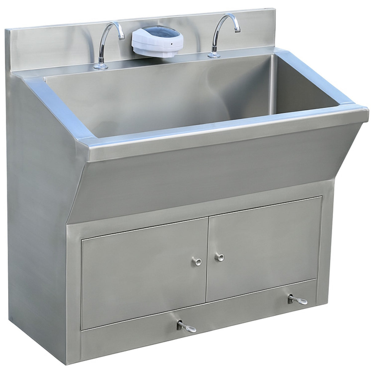 Commercial Stainless Steel Double Scrub Sink With Pedal Controls &Amp; Dual Faucets 1200x600x1000mm | Yyjt126