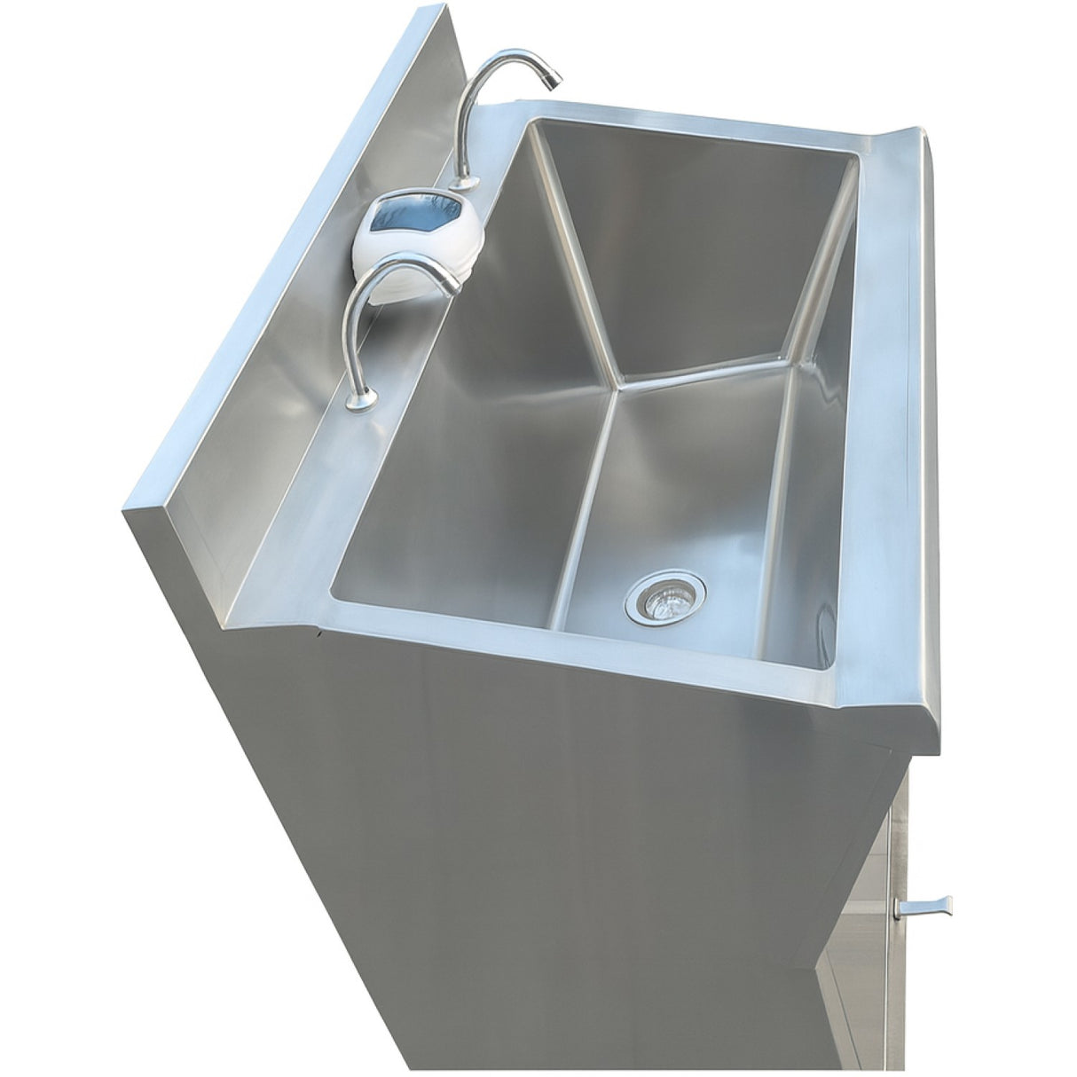 Commercial Stainless Steel Double Scrub Sink With Mirrors, Pedal Controls &Amp; Dual Faucets 1200x600x1800mm | Yyky1261